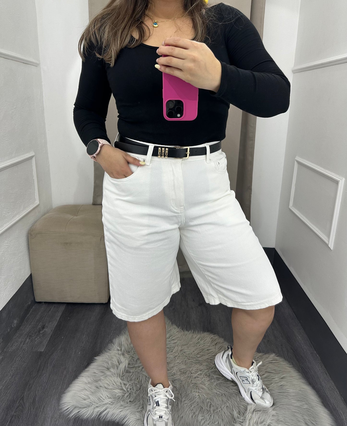 Bermuda denim con cinturón