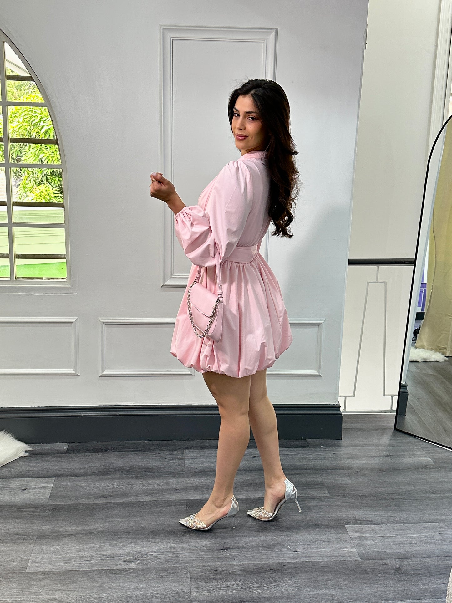 Vestido abullonado rosa