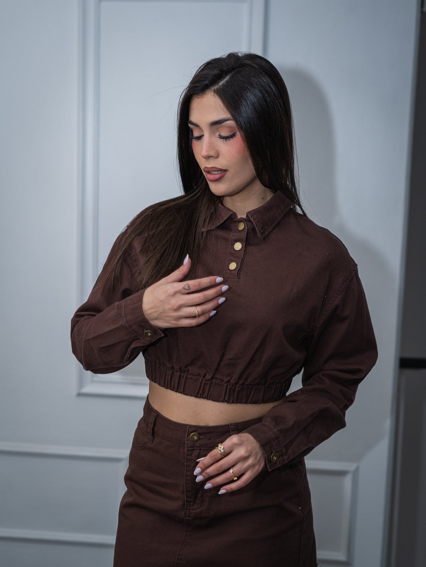 Conjunto denim manga larga