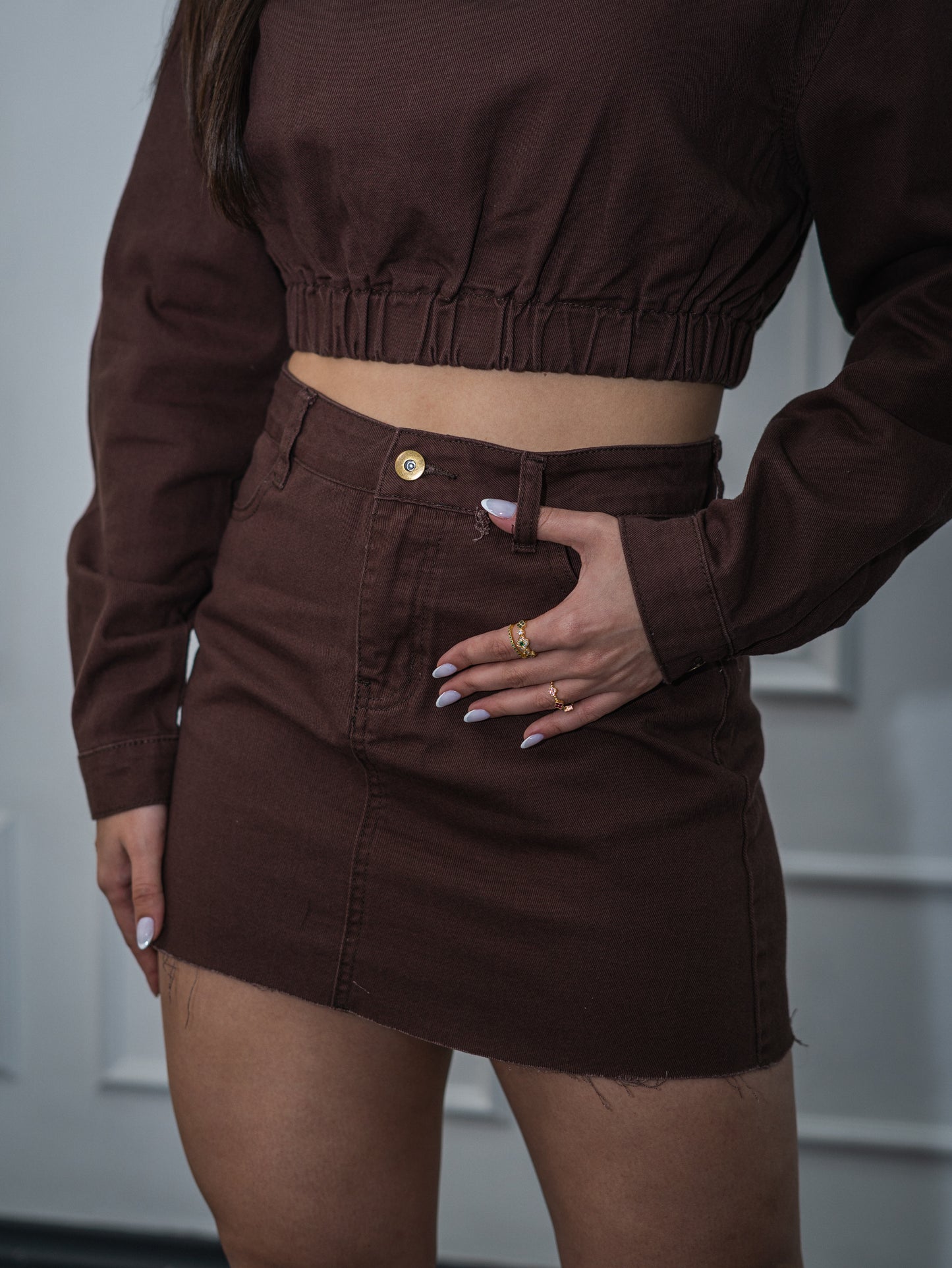 Conjunto denim manga larga