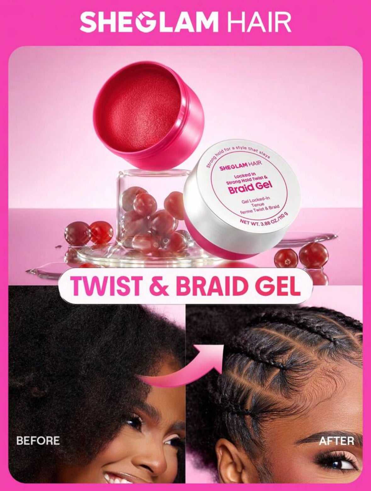 HEGLAM HAIR - Gel para peinar el cabello con fijación fuerte, retorcido y trenzado