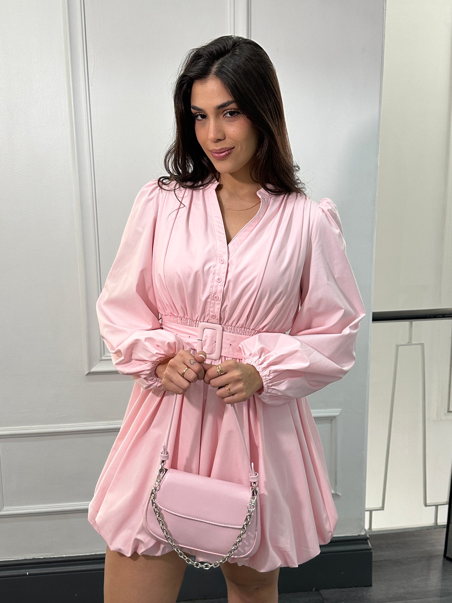 Vestido abullonado rosa