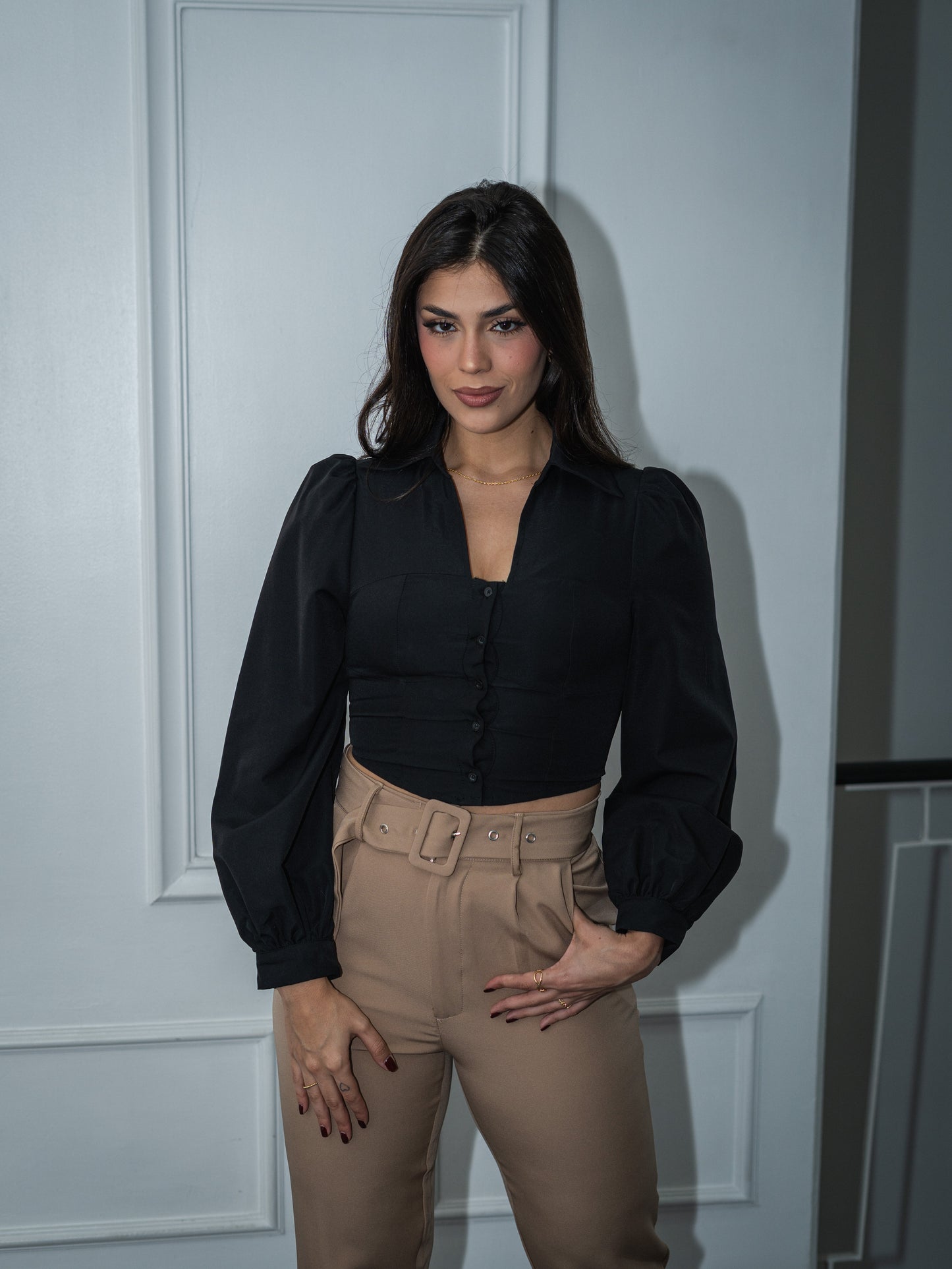 Crop puff sleeves