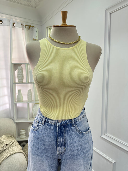 Top tejido punto canalé amarillo
