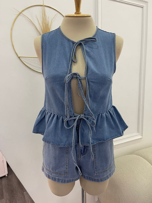 Blusa Denim Abertura Adelante