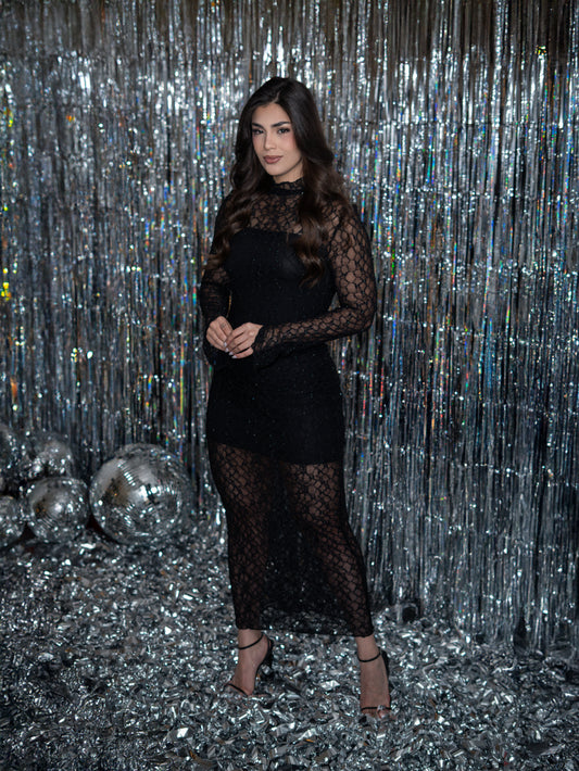 Maxi vestido encaje brillante