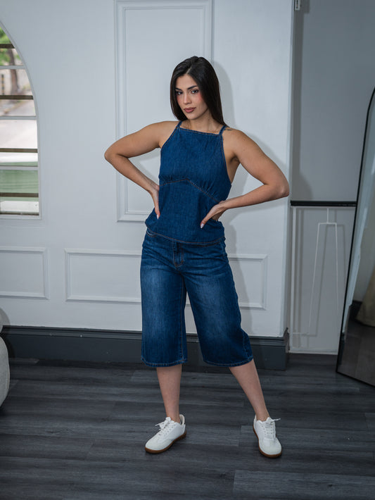 Conjunto denim estilo bermuda