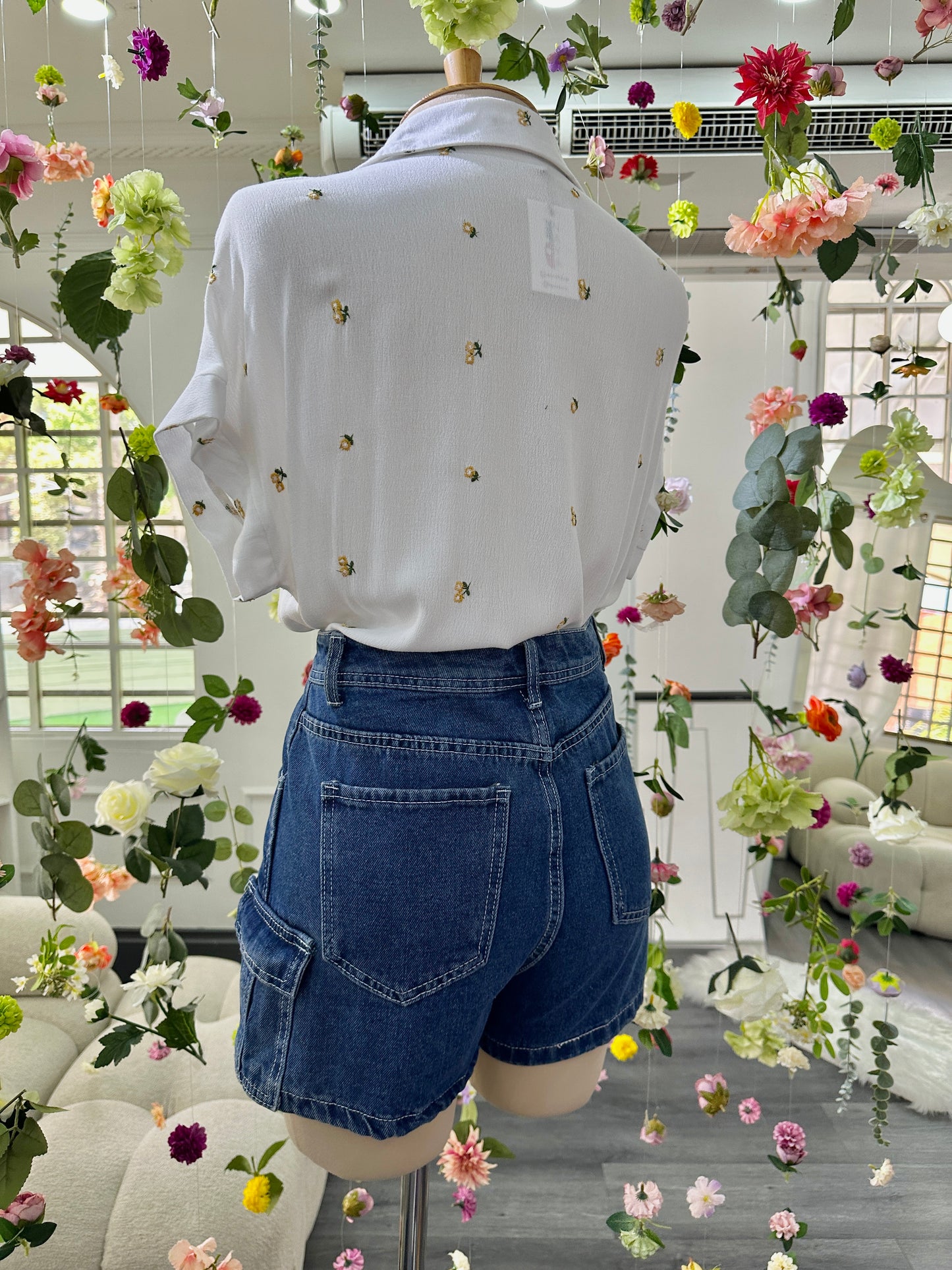 Camisa flores manga corta