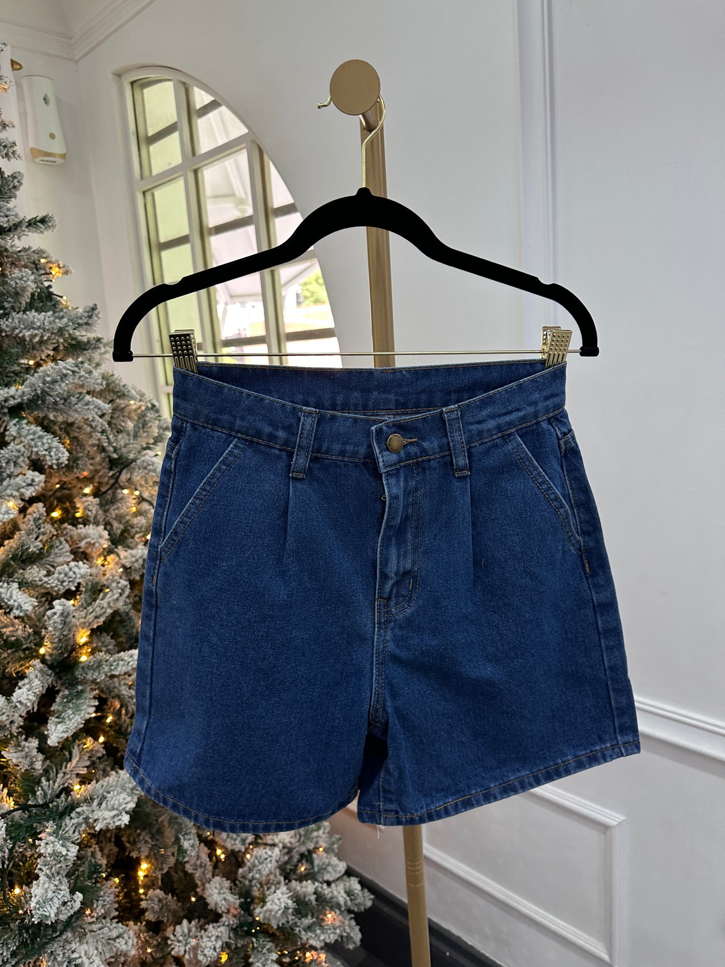 Short Denim plisado